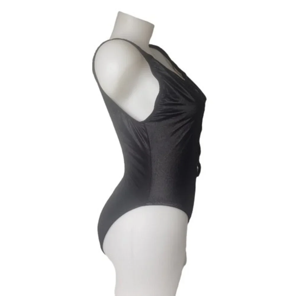 VINTAGE SOUTHERN EXPOSURE CUT OUT FRONT BLACK TANK SWIMSUIT